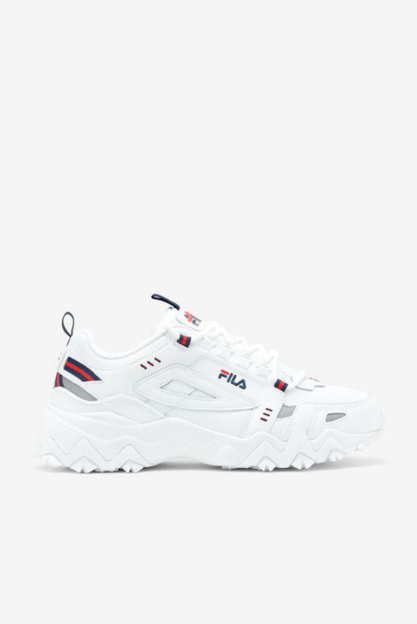 Fila Oakmont White Leather Men's Sneakers - White/Navy/Red,NZ 873-96527